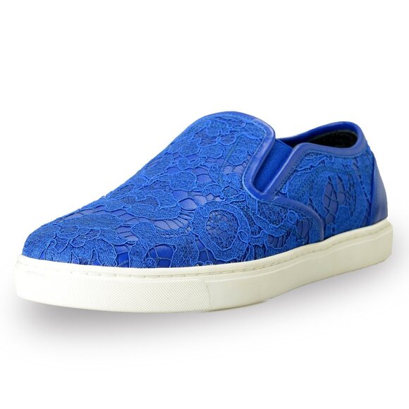 Dolce & Gabbana Women's Royal Blue Lace Leather Slip On Loafers Shoes US 8 IT 38